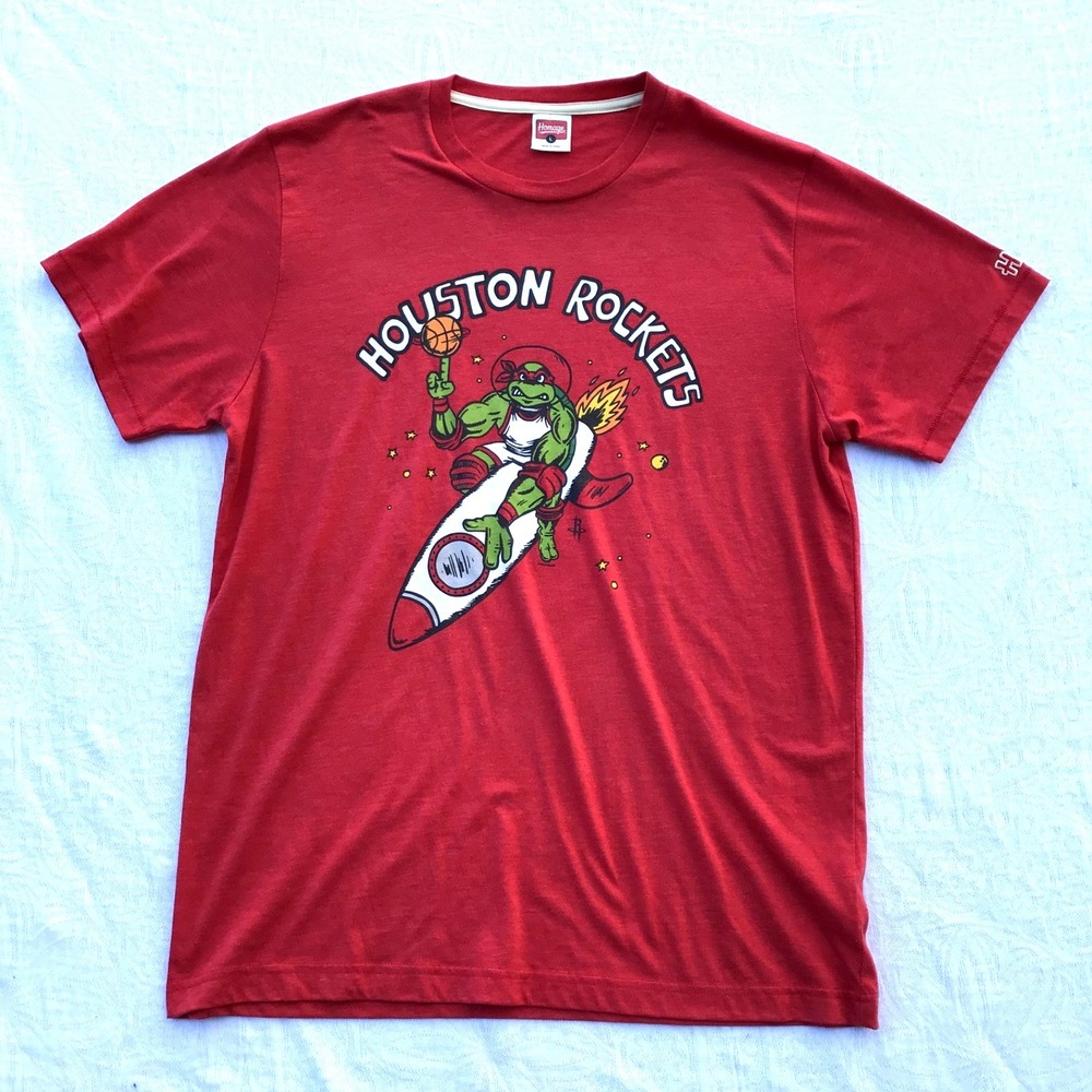 Vintage Teenage Mutant Ninja Turtles NBA Huston Rockets Basketball Shirt Rafael